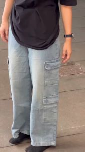 กางเกงยีนส์วินเทจ ทรงวินเทจ ขากว้าง มีกระเป๋าหลายใบ ใส่ได้ทั้งหญิงและชาย - เสื้อผ้า Clothing มี8กระเป๋า  Cargo Jeans