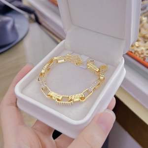 Lắc xích xoàn xen kẽ chạm máy mẫu mới mạ vàng Kami trang sức sỉ