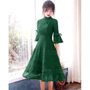 0930 CNY Ying High Neckline lace Dress Cheongsam Dress 2024 Shio Naga Imlek Red