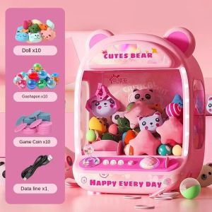 DIY Automatic Doll Machine Kids Coin Operated Play Game Mini Claw Catch Toys Crane Machines Music Doll for Christmas Gifts