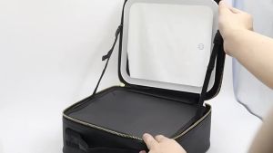 COD Make Up Bag With Mirror LED Light Cosmetic Bag Waterproof Large Storage Portable Rechargeable