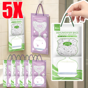 5pcs Multipack Hanging Wardrobe Dehumidifier Bags / Anti-Mold Mildew Prevention Desiccant Pouches / Efficient Moisture Absorbing Hanging Packets