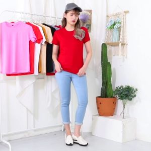 Atasan Baju Kaos Polos Wanita Spandex Slimfit Lengan Pendek