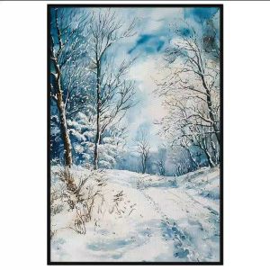 Tranh phong cảnh mùa đông màu nước. Tranh treo tường dán tường canvas trang trí.CGI-1796