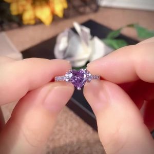 Huitan Purple Heart Cubic Zirconia Rings for Women Unique Wedding Engagement Accessories Fancy Lady Gift Romantic Trendy Jewelry