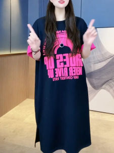 Spring Summer New Style Slimming Black Pink T-Shirt Dress Korean Style Commute Short Sleeve Long Dress Womens Clothing
