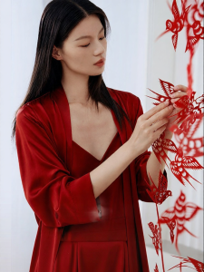 JINSANTA | Silk Wedding Couple Gifts Pajamas Red Home Clothes