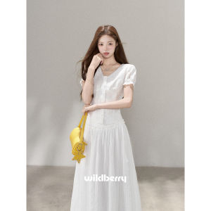 Wildberry | Bộ Đồ Hai Mảnh V-Neck Tay Ngắn A-Line Mùa Hè