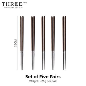 THREE LIFE | Stainless Steel Tip Non-paint Natural Wax Chicken Wing Wood Chopsticks