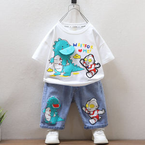 Cool Boys Summer Outfit Set Short Sleeve Ultraman Clothes for Boys Childrens Fashionable Trendy Clothing Cotton Blend Fabric