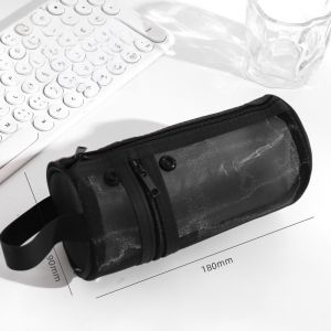Large Capacity Transparent Mesh Pen Holder Handheld Stationery Bag Simple Design Student Exam Organizer Nicetextile
