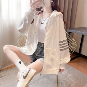 Early Autumn Clothing Zipper Cardigan Mid Length Long Length Sweatshirt Womens Thin Spring and Autumn K-style Students Top Clothes Ins Outwear Fashion