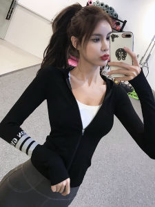 Lanwen Womens Yoga Fitness Clothes Long Sleeve Hoodie Training Sports Jacket Elastic Slimming Running Outerwear Autumn Winter