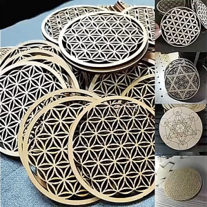 10pcs Flower of Life Wooden Coasters - Hand Washable No Electricity Needed Versatile for Christmas Halloween Easter Hanukkah Thanksgiving - Ideal for Home Restaurants Parties