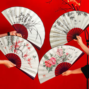 พัดจีน 13นิ้ว พัดจีนโบราณ พัด พัดพับจีน พัดตรุษจีน พัดมือ พัดใหญ่ พัดไม้ไผ่วัสดุผ้า พัดญี่ปุ่นตกแต่งบ้าน พัดพับได้ พัดพกพา ลายสองด้าน