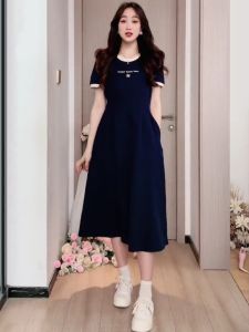 Korean Style Large Size A-Line Skirt for Women with Short Sleeves and Tight Waist Ideal for Summer Size: Midi Length: Mid-Calf