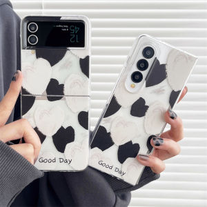 เคส Phone Case Samsung Galaxy Z Flip4 Fold4 Flip3 Fold3 5G เคส Ins แฟชั่นสีดำสีขาว เคสโทรศัพท์ รูปหัวใจน่ารัก Anti-Fall แข็งกันแรงกระแทกกลับ Cover 2023
