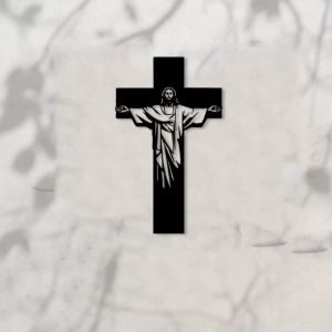 CIFbuy | CIFBUY Metal Wall Art Cross Resurrection Mural Statue Cathedral Sanctuary Chapel Decor Religious Iron Sculpture Home Gift