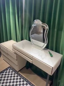 💁‍♀️โต๊ะเครื่องแป้งแบบพับเก็บได้พร้อมแผ่นหินสำหรับห้องนอนไม้เนื้อแข็ง ตู้เก็บของ ลิ้นชัก โต๊ะเครื่องแป้ง หุ้มหนัง