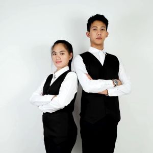 🚛🇹🇭เสื้อกั๊กเด็กเสิร์ฟ เสื้อพนักงานเสิร์ฟ เสื้อพนักงานร้านอาหาร เสื้อกั๊ก เนื้อผ้าคอตตอนอย่างดี ไซส์ S-3XL ใส่ได้ทั้งผู้ชายและผู้หญิง