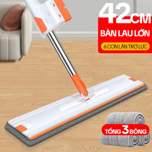 Cây Lau Nhà Tự Vắt KITIMOP WHITE 42CM Chổi Lau Nhà Tự Vắt Thông Minh Xoay 360 Độ 3 Bông Lau