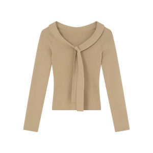 XXNING | Collared Sash Slimming Sweater