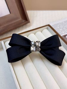 Elegant Black Rhinestone Butterfly Knot Spring Clip Small Size Hair Clip Womens Fashionable Simple Style Top Clip Korean Style