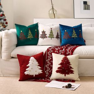 45x45cm Christmas Tree Embroidered Cushion Cover Festive Living Room Decor 2025 2026 Xmas & New Year Gift