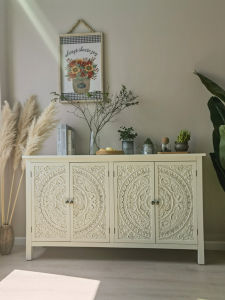 French Style Carved Woodside Cabinet Living Room Hallway Storage Cabinet American Entranceway Cabinet Luxury Rectangular Wooden