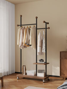 YOUJI | Vintage Style Wooden Coat Rack Moving Shelf