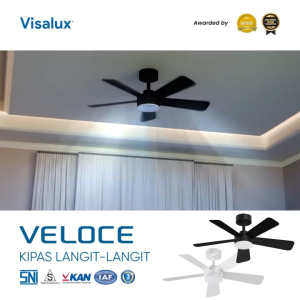 Visalux Veloce Ceiling Fan 55W 42 Inch with LED Light 18W 3000K 4000K 6500K - Kipas Angin Gantung Plafon Langit Hitam Putih dengan Lampu (VELOCE-FD40)