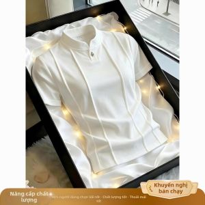 OUMULONG | Áo Polo Màu Trắng Phong Cách Deconstructed Tay Ngắn