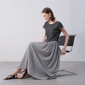 Designer Grey Asymmetrical Hem Midi Skirt Womens Summer New Loose Fit Half Elasticity Designer Style Womens Skirt 18465623