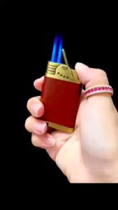 Bật Lửa Gas Khè 2 Tia Thân Bọc Da ( bên trong kim loại ) - xài gas