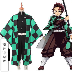 Carlanisa Demon Slayer Kamado Tanjirou Cosplay Costumes Kimetsu No Yaiba Tanjiro Adult Kids Kimono sword Cloak Wig Anime Clothes