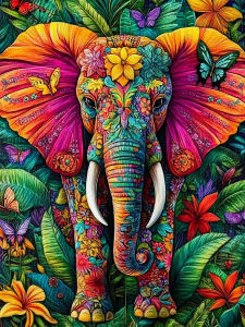 Oil Painting By Number Colorful Elephant Flower Number Drawing Canvas Pictures By Numbers Home Decor Large Size