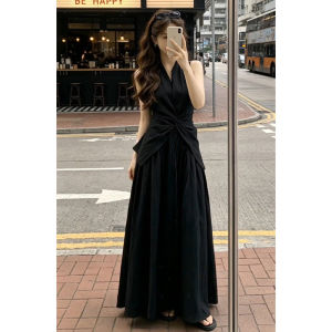 SUSIEYUAN | French Audrey Style Black Summer Long Dress