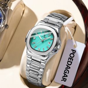 POEDAGAR Square Luxury Ladies Wristwatch Luminous Waterproof Stainless Steel Date Watch For Woman Fashion Quartz Womens Watches