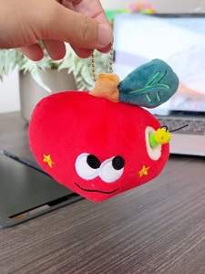 Oldlaiben Apple with Worm Apple Keychain Simulation Red Apple Plush Toy Friends Surprise Gift Birthday 苹果挂件