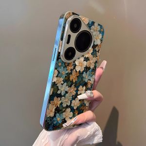 Full Screen Blue Yellow Flower Huawei Pura80 pro Phone Case New P60 Premium P50 Womens P40 Full Cover Anti-Fall P30 Fashion Luxury P70 Unique Lamb Skin Protective Cover