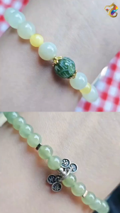Collection / Super Premium Grade Green Nephrite Jade Bracelet (Blessings / Lotus)