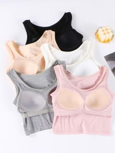 Ice Silk Modal Short Tank Top Womens Underwear Vest with Chest Pad One-Piece Nightgown Thin Summer No Bra Needed Vest