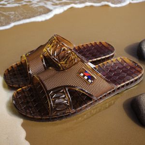 Summer New Mens Crystal Slippers Waterproof Anti-Odor Bathroom Bathing Outdoor Wear Transparent Jelly Bottom Plastic Sandals