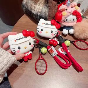Sanrio | Vỏ Silicon Hình Hoạt Hình Dễ Thương Tennis Hello Kitty Cho AirPods Pro/2/3 Có Dây Buộc Vợt - Bảo Vệ Tai Nghe Chống Sốc