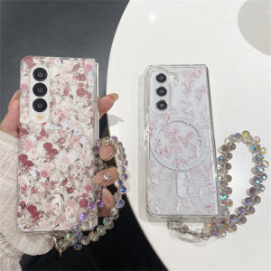 Romantic Red Flower Phone Case for Samsung ZFold7 Fold6/5 Protective Transparent Shell Anti-Fall W24 Magnetic Absorption Fold3 Creative Personality W23 Flip Cover