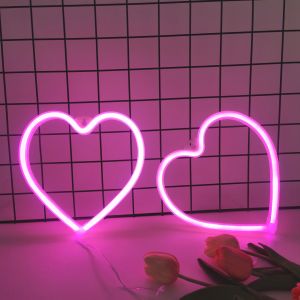 LED Night Light Dual Power Neon Heart Shape USB/Battery Operated Romantic for Home Bedroom Decor Gift Party Lighting Portable