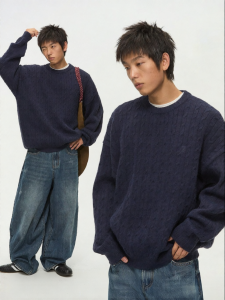 JNXS | Áo Sweater Cổ Tròn Dệt Kim Cáp