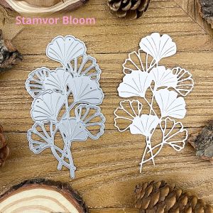 แม่พิมพ์ตัดโลหะลายใบแปะก๊วยและดอกไม้สวยงาม สำหรับตกแต่งสมุดภาพและงานปั๊มนูน