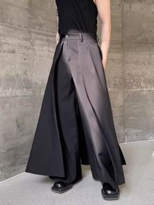 Dark Knight Wide Leg Casual Pants Multi-Panel Design Mens Fashion Spring Summer Black Grey White Straight Tube Trousers