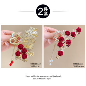 กิ๊บติดผมรูปดอกกุหลาบสีแดงสำหรับผู้หญิง กิ๊บติดผมขนาดใหญ่ สไตล์จีนใหม่ สำหรับงานแต่งงานและงานเลี้ยงดื่ม ตกแต่งผมด้านหลังศีรษะ